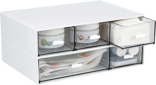 Miniatura 11 de Organizador de escritorio para manualidades y almacenamiento con 7 cajones planos, accesorios de escritorio de plástico apilables y organizador