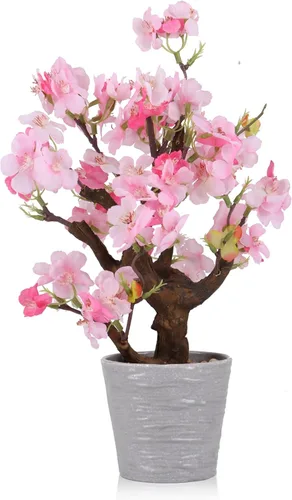 Miniatura 9 de KAIRNE Maceta floral de cerezo rosa artificial, 15.7 pulgadas de alto, plantas falsas de bonsái, plantas de imitación de flores, ramas decorativas