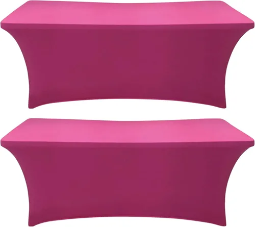 SEPARO Paquete de 2, Cubierta de Mesa de Spandex Fucsia de 8 Pies, Mantel Rectangular Ajustado Estirable de 6 pies, Sin Arrugas para Fiestas, Ferias
