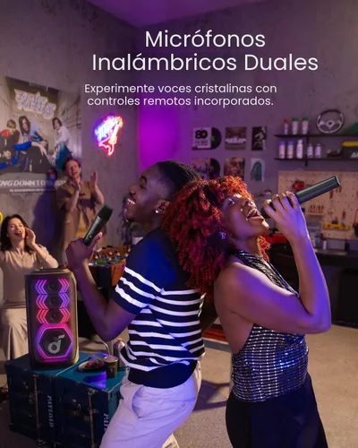 Miniatura 2 de soundcore Rave 3S - Altavoz de fiesta AI con 2 micrófonos inalámbricos, sonido de 200 W, eliminación de voz AI, reverberación, espectáculo de luz