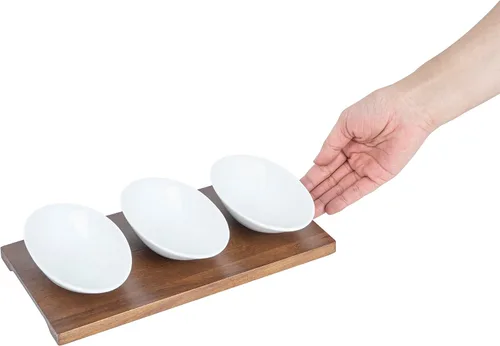 Miniatura 13 de Restaurantware -Juego de cuencos de 9 onzas con bandeja - 1 juego de servir lavable en platos, incluye 3 cuencos de porcelana y 1 bandeja de bambú