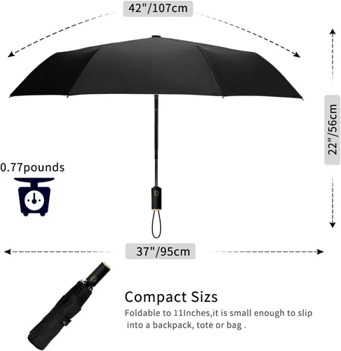 Miniatura 36 de Cuby Paraguas UV compacto plegable paraguas ligero portátil manual paraguas de viaje para resistente a la lluvia y 99% de protección UV con Negro