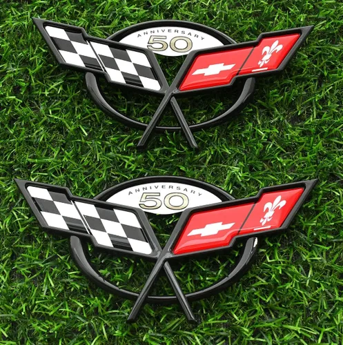 Juego de 2 emblemas de tapa de nariz y tronco para Corvette 2003 50 aniversario, nuevas reproducciones de repuesto para Corvette, negro y rojo