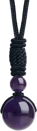 iSTONE Collar unisex con dije de cuentas redondas auténticas, cadena de cuerda negra de 24 pulgadas para hombres y mujeres