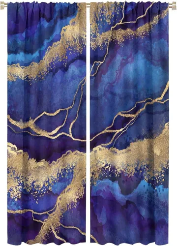 Miniatura 35 de Cortinas abstractas de mármol de lujo de lujo azul marino dorado a rayas con patrón de mármol estampado para dormitorio, sala de estar, cortinas