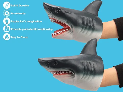 Miniatura 4 de Gemini&Genius Marioneta de mano de tiburón para niños, piscina, playa, juguetes de baño de goma suave, realista, gran tiburón blanco, juego de rol