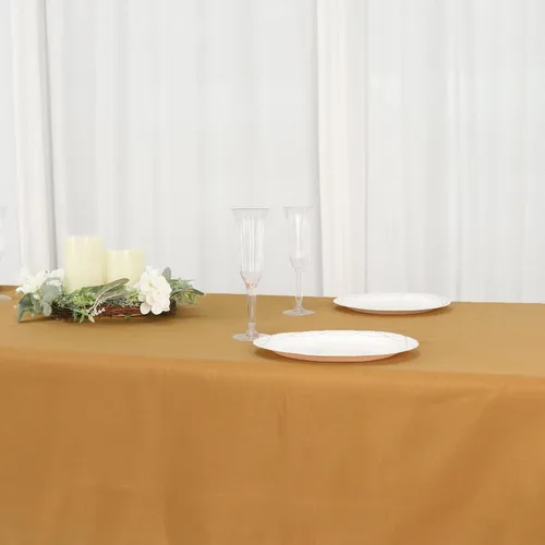 Miniatura 5 de TABLECLOTHSFACTORY - Mantel rectangular de poliéster para banquete de boda, fiesta, restaurante, 54 x 96 pulgadas, color dorado