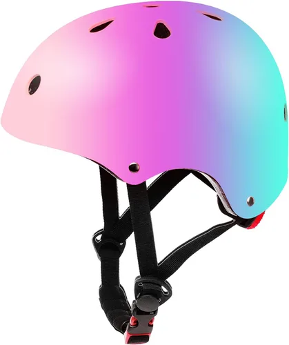 Casco de bicicleta ajustable con gradiente de color para niños, cascos para niños pequeños para niños de 3 a 14 años, niñas, niños, jóvenes, Rosa