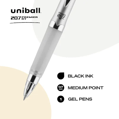 Miniatura 8 de Uni-Ball 207 Premier, pluma de gel retráctil, punta mediana (1.0mm), negra, 1 paquete