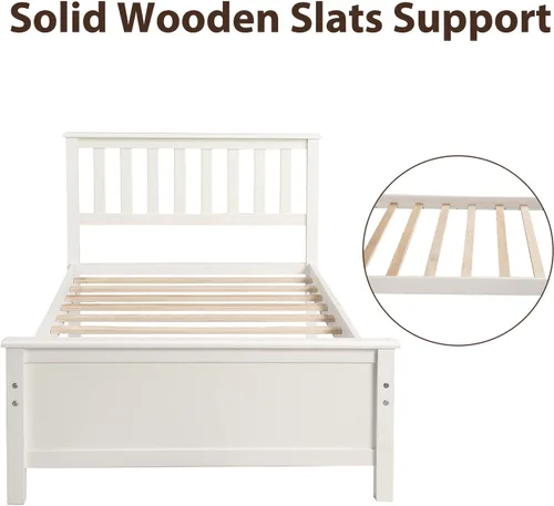 Miniatura 4 de Harper & Bright Designs Base de cama de tamaño individual, cama de plataforma de madera con cabecero, cama de plataforma individual con soporte