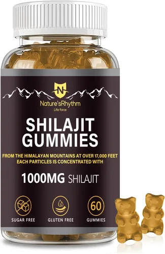 Nature's Rhythm - Gomitas Shilajit de 1000 mg con ácido fúlvico | 60 gomitas para apoyo energético e inmunidad para hombres y mujeres | Ricas en más