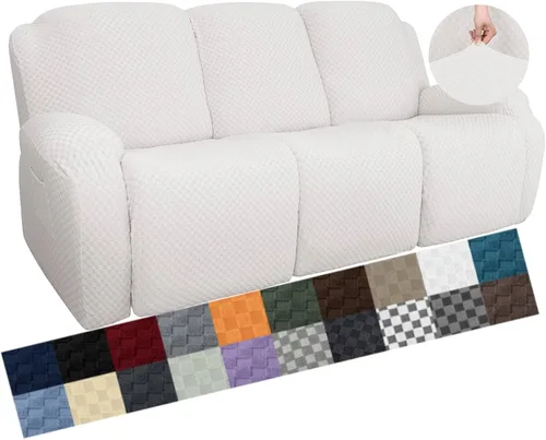 Miniatura 44 de YEMYHOM Funda elástica de 4 piezas para silla reclinable de jacquard con bolsillo lateral, antideslizante, ajustable, protector de muebles con parte