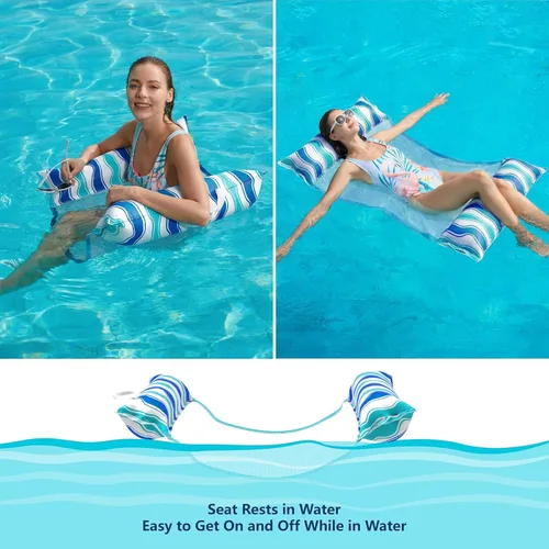 Miniatura 5 de Jasonwell Flotadores inflables para piscina para adultos, hamaca de tela para piscina, hamaca de agua, lago, playa, tumbona flotante, piscina
