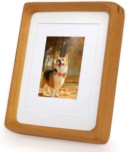 Miniatura 2 de Marcos de fotos de madera natural inspirados en el marco de fotos de mesa con paspartú blanco, pantalla vertical u horizontal