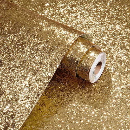 Papel adhesivo con purpurina dorada para paredes, papel tapiz autoadhesivo con purpurina brillante, papel tapiz decorativo dorado para dormitorio,