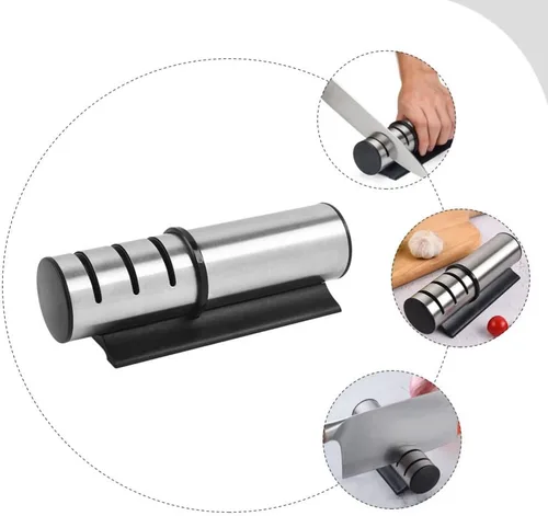 Miniatura 9 de LIFKOME Afilador de cuchillos de tres ranuras para afilar cuchillos de acero opaco para pelar cuchillos de chef de reparación de bolsillo