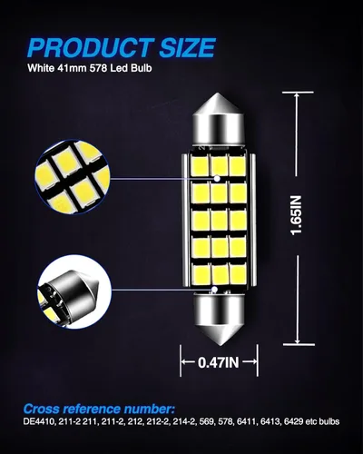Miniatura 6 de Marsauto 578 bombillas LED extremadamente brillantes 400LM 2835 chipsets para interior LED, cúpula, mapa, puerta, bombillas 211-2 212-2 569 6411