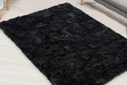Alfombra de piel sintética suave y sedosa, de 8 x 10 pies, alfombra negra esponjosa de oveja, alfombra rectangular para sala de estar, dormitorio,