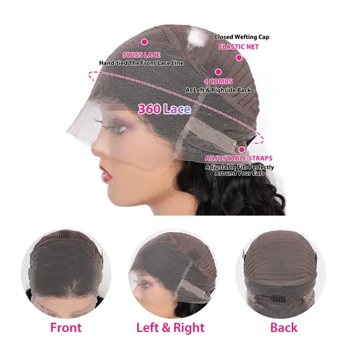 Miniatura 5 de Pelucas de encaje frontal de onda corporal 360 de virgen brasileño de 22 pulgadas - Prearrancadas con cabello de bebé, encaje frontal completo