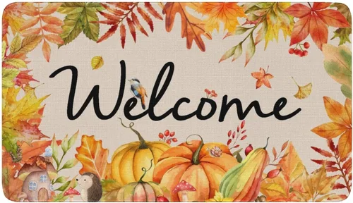 Miniatura 9 de Tapete de bienvenida para puerta de Halloween, divertido esqueleto para decoración del hogar, antideslizante, para interiores y exteriores, 17 x 30