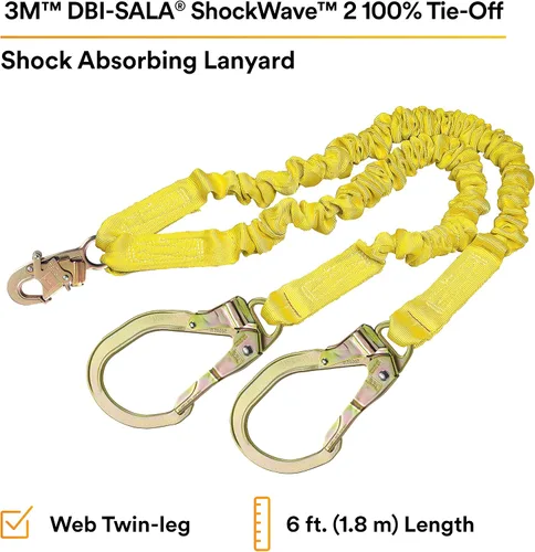 Miniatura 2 de 3M DBI-SALA Shockwave 2, 1244412 Cordón absorbente de choques, tela tubular, 100% amarre con ganchos de barras de refuerzo de acero en los extremos
