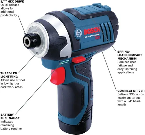 Miniatura 2 de Bosch PS41N 12V Max 1/4 In. Destornillador de impacto hexagonal (herramienta desnuda)