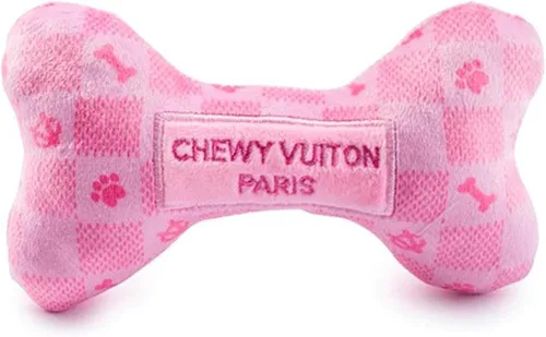 Miniatura 19 de Haute Diggity Dog Black Checker Chewy Vuiton Bone, Juguetes de Peluche de Diseñador para Perros con Chirriador Interactivo, Estimulante Hueso
