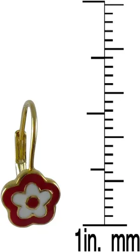 Miniatura 2 de Pendientes con cierre de palanca de flor esmaltada roja y blanca con acabado dorado, Esmalte