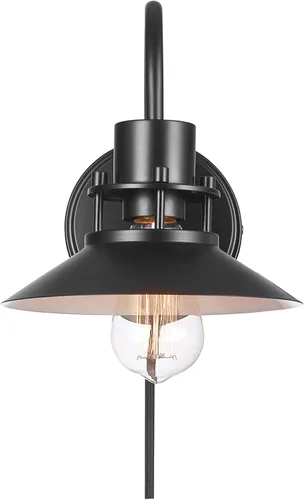 Miniatura 8 de Globe Electric Wren - Aplique de pared de 1 luz, negro mate, cable de diseño de tela trenzada negra de 6 pies, interruptor basculante