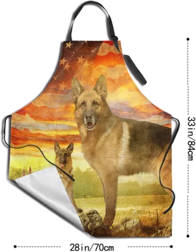 Miniatura 6 de Delantal colorido de poliéster Grooming Delantales con bolsillo para barbacoa Cocina Pintura Adultos German Shepherd