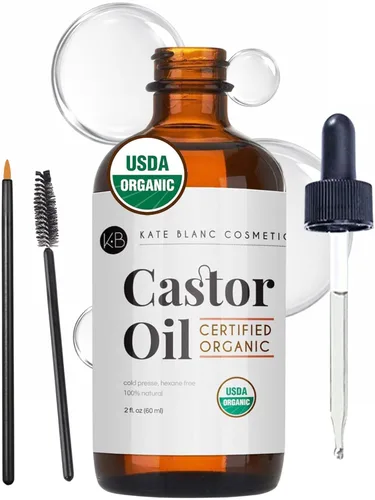 Kate Blanc Cosmetics Aceite de ricino orgánico para cabello, pestañas, cara, piel (2 onzas), 100% puro, prensado en frío, aceite para el cabello