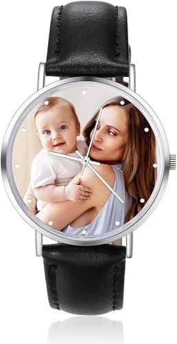 Lovejewelry Relojes con foto personalizados para hombres y mujeres, correa de cuero, reloj de pulsera personalizado con cualquier nombre para