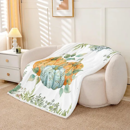 Miniatura 3 de Manfei Manta de calabaza otoñal, manta de cama floral de hojas verdes para decoración de habitación de niños y niñas, manta de plantas botánicas
