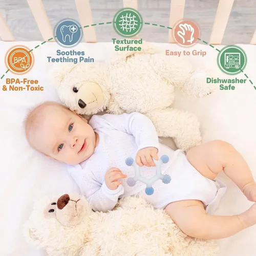 Miniatura 3 de Meartchy Paquete de 3 juguetes de dentición para bebés, juguetes de silicona sin BPA, juguetes para morder para bebés, alivio de la dentición