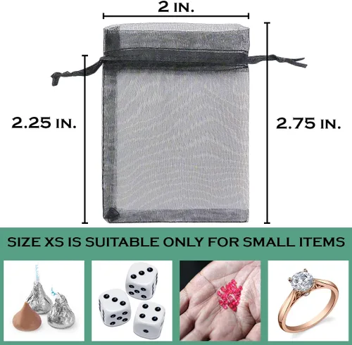 Miniatura 2 de TheDisplayGuys - Paquete de 48 bolsas de regalo de organza transparente negra de 2 x 2-3/4 pulgadas con cordón, bolsas de regalo para joyas, bolsas