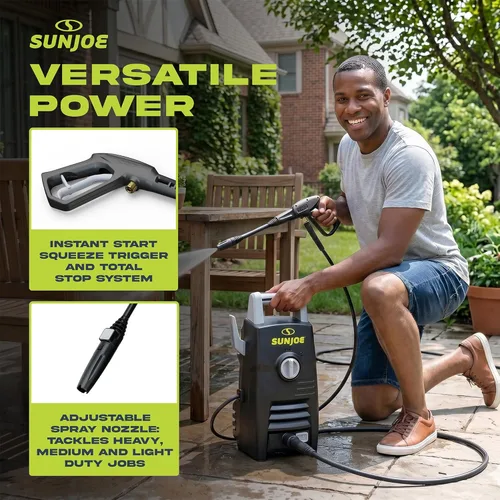 Miniatura 3 de Sun Joe Lavadora a presión eléctrica con potente motor para coches/vallas/patios/todos los usos, cable de alimentación Safety First GFCI, varita