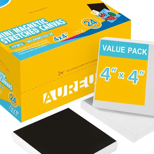 Miniatura 12 de AUREUO Mini panel de lienzo magnético de 4 x 4 pulgadas, paquete de 24 unidades, tablero de lienzo plano cuadrado pequeño con parte trasera