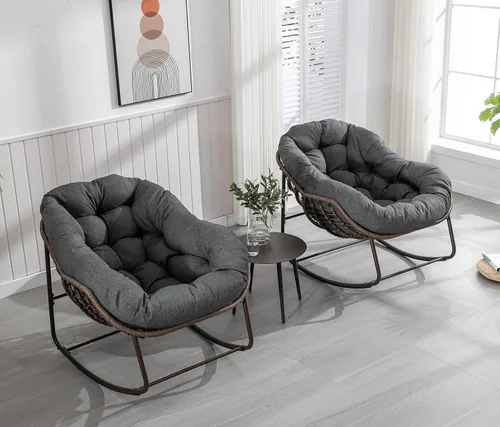 Miniatura 12 de Mecedora para exteriores, silla de huevo de ratán de gran tamaño, cojín reclinable acolchado para interiores y exteriores, moderna silla de descanso