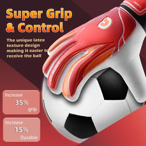 Miniatura 2 de Guantes de portero de fútbol para jóvenes y niños, guantes de portero con palmas de súper agarre, guantes de fútbol antideslizantes, protección Rojo