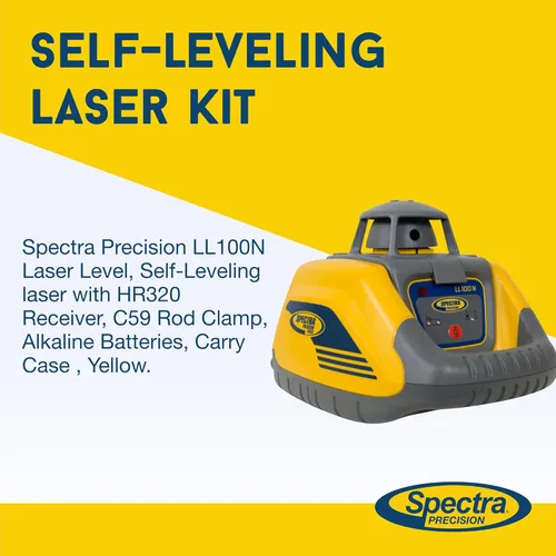 Miniatura 2 de Spectra Precision LL100N Nivel láser, láser autonivelante con receptor HR320, abrazadera de varilla C59, baterías alcalinas, estuche de transporte