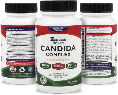 Miniatura 5 de Candida Complex Cleanse Detox Suplemento de ácido caprílico, extracto de orégano, probióticos, enzimas (60 cápsulas, suministro para 30 días)