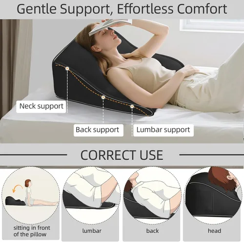Miniatura 3 de Almohada de cuña de cama para cabecero, juego de cuña triangular para sentarse en la cama, reflujo ácido, poscirugía y ronquidos (terciopelo negro)