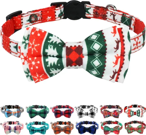 Miniatura 9 de Joytale Collar de gato mejorado con campanas, collares de gato separables con corbatín, 1 paquete de collares de gatito de cuadros de seguridad