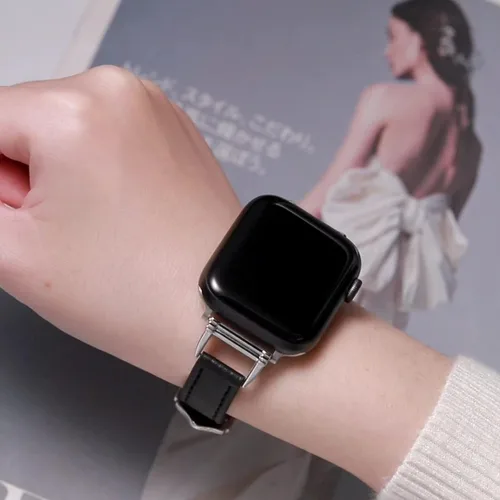 Miniatura 6 de Correas de cuero compatibles con Apple Watch Band para mujeres de 1.496 in, 1.575 in, 1.614 in, correa de repuesto con hebilla de metal