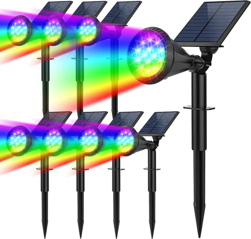 Miniatura 8 de Focos solares para exteriores, cambio de color, 7 modos/14 luces LED solares para exteriores, impermeables, RGB multicolor, luces solares