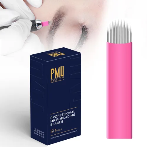 Miniatura 9 de 50 Uds agujas Microlading profesionales 12 pines curvados planos con 0.007 in de diámetro desechables manuales cuchillas de cejas suministros