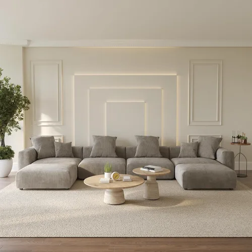 Miniatura 22 de WJShome Cloud Couch Sofá Seccional Modular, Sofá en Forma de L de 102 pulgadas con Otomana, Sofá de Pana Beige de 3 Asientos, Sofá Seccional