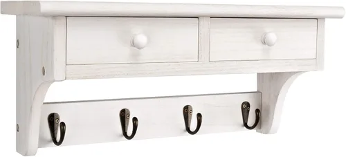 Miniatura 9 de Emfogo - Ganchos de pared de madera con estilo rústico, montados en la pared, con 4 ganchos y estante para entrada, cuarto de servicio, dormitorio