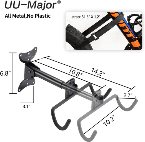Miniatura 3 de UU-Major Soporte de pared para bicicleta, colgador de bicicleta resistente, gancho de bicicleta montado para pared de garaje, soporte horizontal