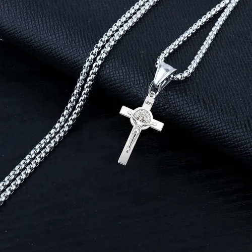 Miniatura 6 de 60 dijes de crucifijo de San Benito católico INRI, centro de rosario, cruz de Jesús, dijes de aleación vintage para bricolaje, collares, pulseras
